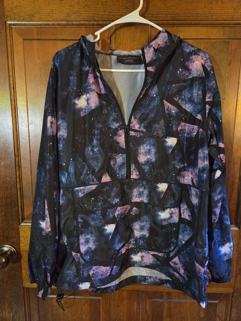 No Boundaries Women's Galaxy Print Anorak Jacket - Black, Purple & Pink